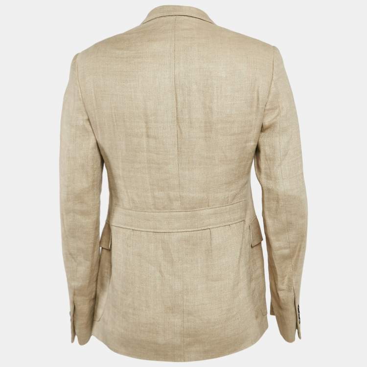 Pre Owned Ralph Lauren Double RL Beige Herringbone Linen Regular Blazer L