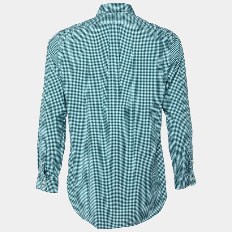 Pre Owned Ralph Lauren Green Gingham Cotton Button-Down Shirt M