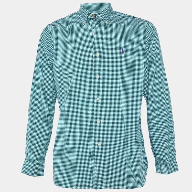 Pre Owned Ralph Lauren Green Gingham Cotton Button-Down Shirt M