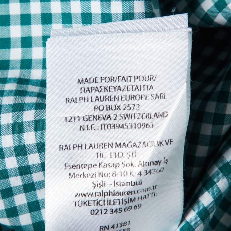 Pre Owned Ralph Lauren Green Gingham Cotton Button-Down Shirt M