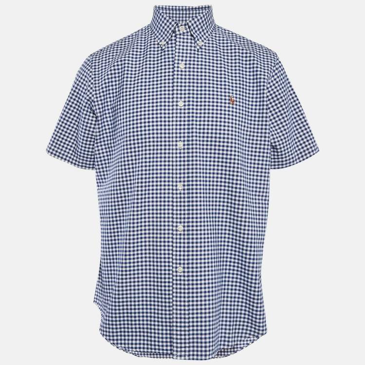 Pre Owned Ralph Lauren Blue/White Gingham Check Cotton Short Sleeve Shirt L
