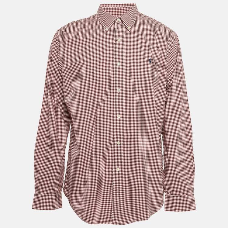 Pre Owned Ralph Lauren Red Gingham Checks Cotton Slim Fit Shirt XL