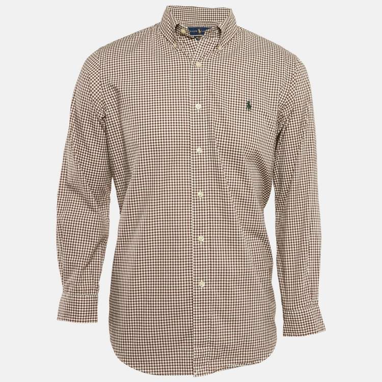 Pre Owned Ralph Lauren Brown Gingham Checks Stretch Cotton Shirt M