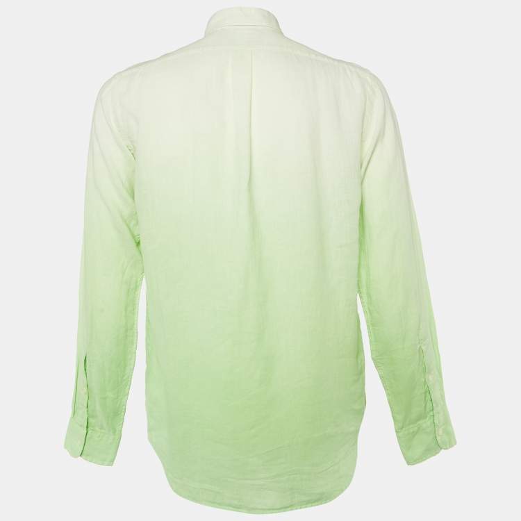 Pre Owned Ralph Lauren Green Ombre Linen Button Down Shirt M