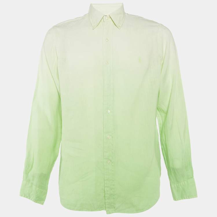 Pre Owned Ralph Lauren Green Ombre Linen Button Down Shirt M
