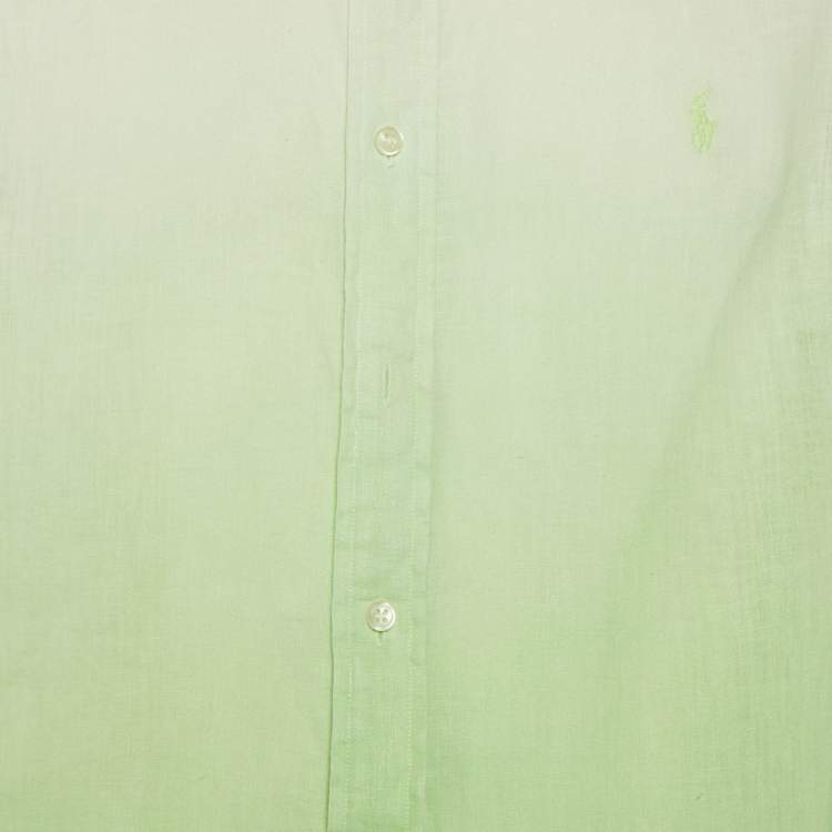 Pre Owned Ralph Lauren Green Ombre Linen Button Down Shirt M