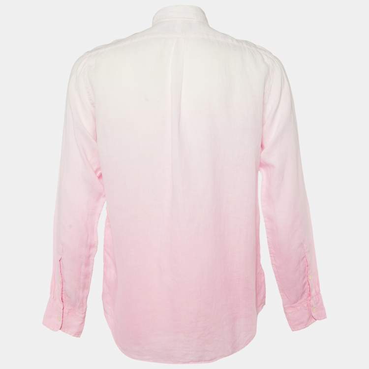 Pre Owned Ralph Lauren Pink Ombre Linen Button Down Shirt M