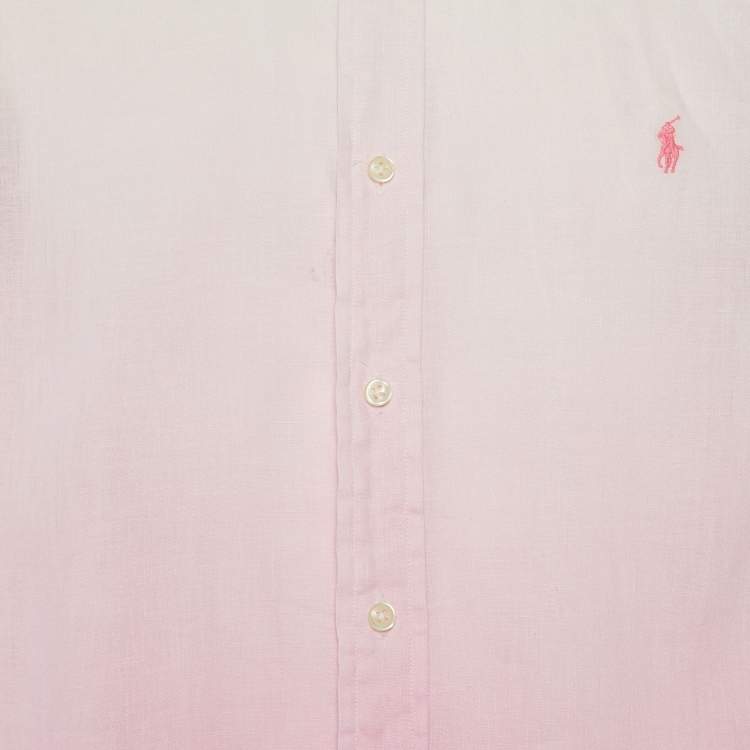 Pre Owned Ralph Lauren Pink Ombre Linen Button Down Shirt M