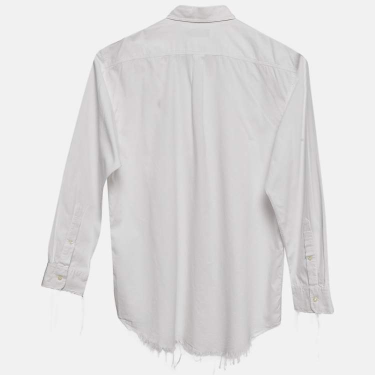 Pre Owned Ralph Lauren White Cotton Distressed and Raw Edge Detail Shirt XL
