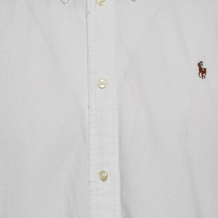 Pre Owned Ralph Lauren White Cotton Distressed and Raw Edge Detail Shirt XL