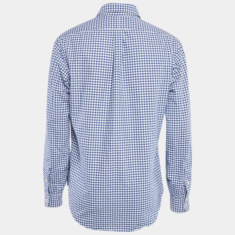 Pre Owned Ralph Lauren Blue Gingham Cotton Button Down Slim Fit Shirt L