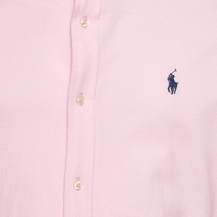 Pre Owned Ralph Lauren Pink Cotton Featherweight Mesh Button Down Shirt L