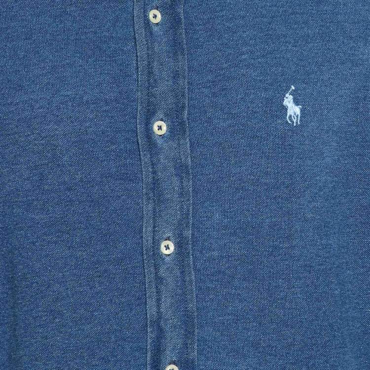 Pre Owned Ralph Lauren Blue Cotton Featherweight Mesh Button Down Shirt M