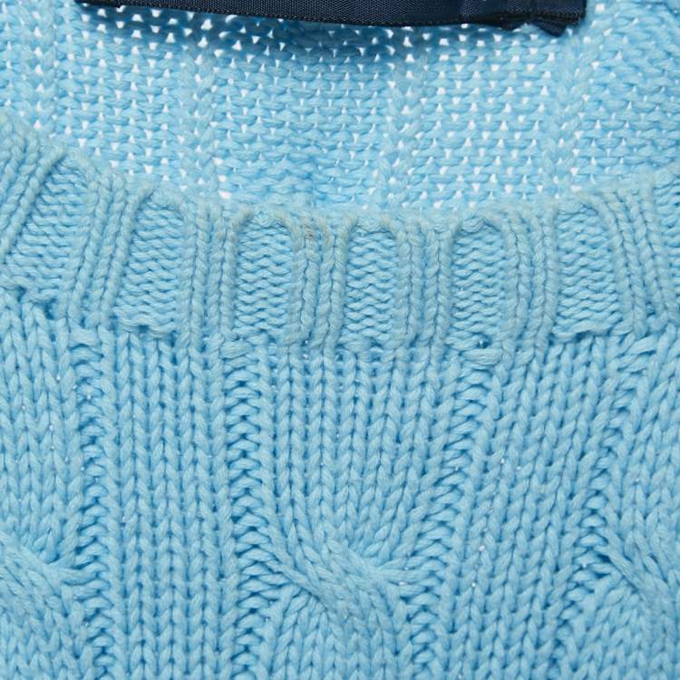 Pre Owned Ralph Lauren Blue Cable Knit Crew Neck Sweater M
