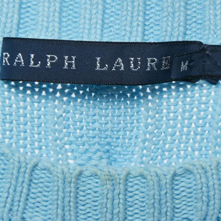 Pre Owned Ralph Lauren Blue Cable Knit Crew Neck Sweater M