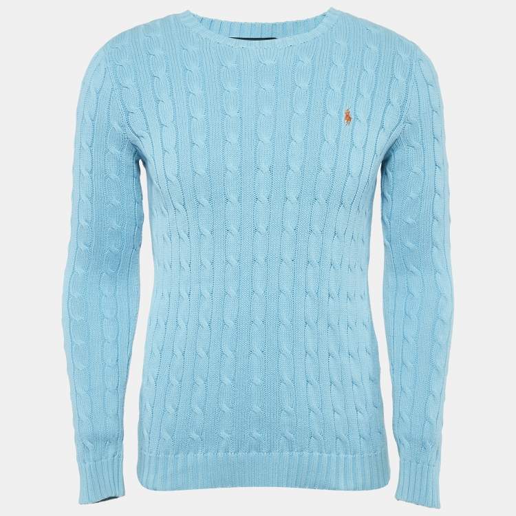 Pre Owned Ralph Lauren Blue Cable Knit Crew Neck Sweater M