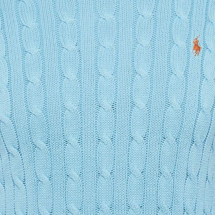 Pre Owned Ralph Lauren Blue Cable Knit Crew Neck Sweater M