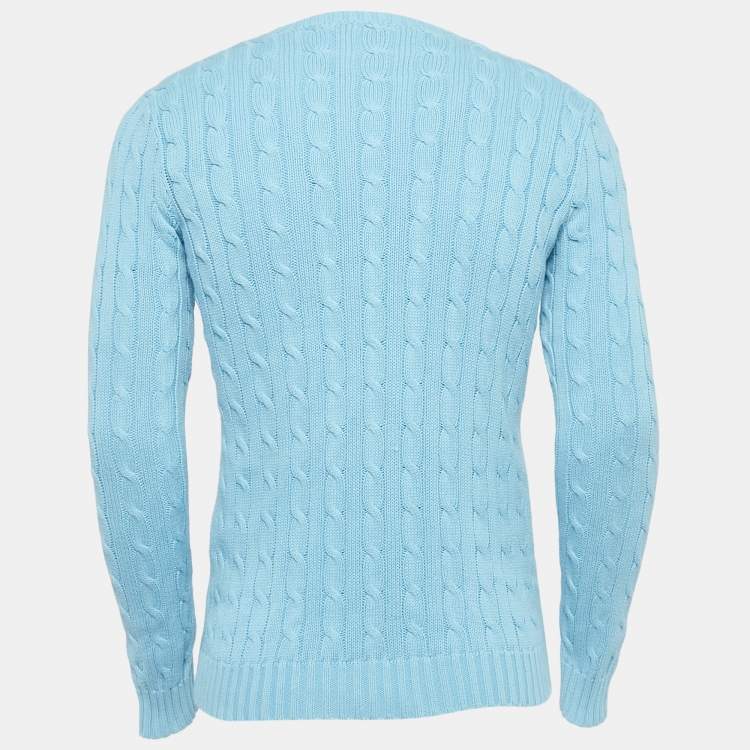 Pre Owned Ralph Lauren Blue Cable Knit Crew Neck Sweater M