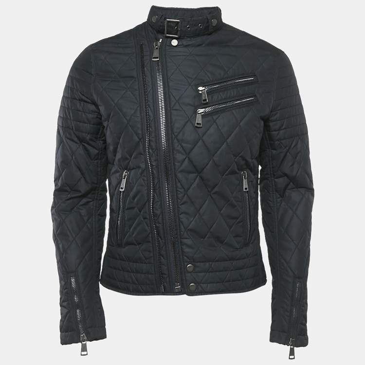 Pre Owned Ralph Lauren Black Nylon Zip-Up Quilted Biker Jacket S