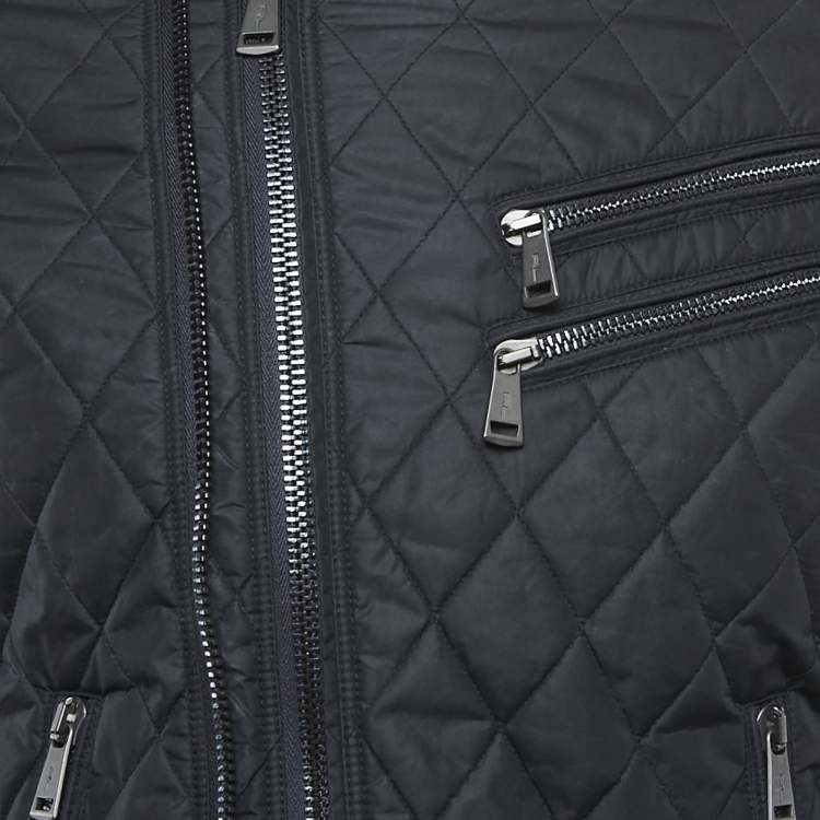 Pre Owned Ralph Lauren Black Nylon Zip-Up Quilted Biker Jacket S