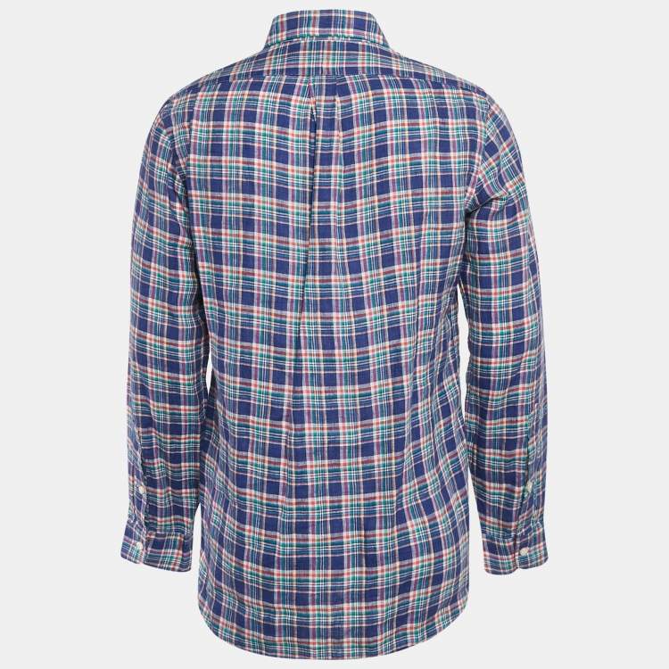 Pre Owned Ralph Lauren Blue Tartan Checks Sea Soft Linen Shirt S