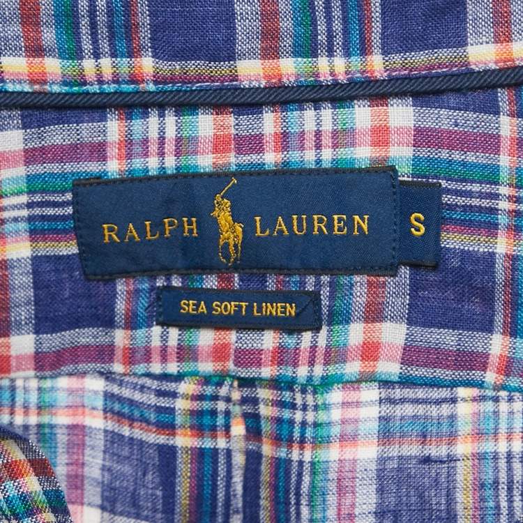 Pre Owned Ralph Lauren Blue Tartan Checks Sea Soft Linen Shirt S