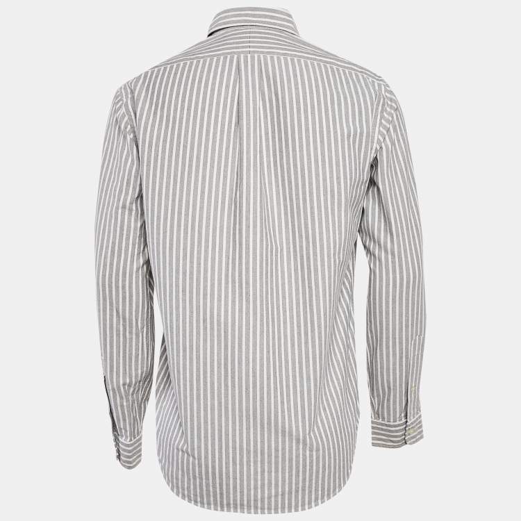 Pre Owned Ralph Lauren Grey Striped Cotton Long Sleeve Shirt M