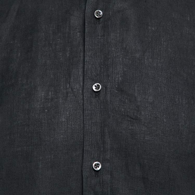 Pre Owned Ralph Lauren Black Linen Button Front Shirt L