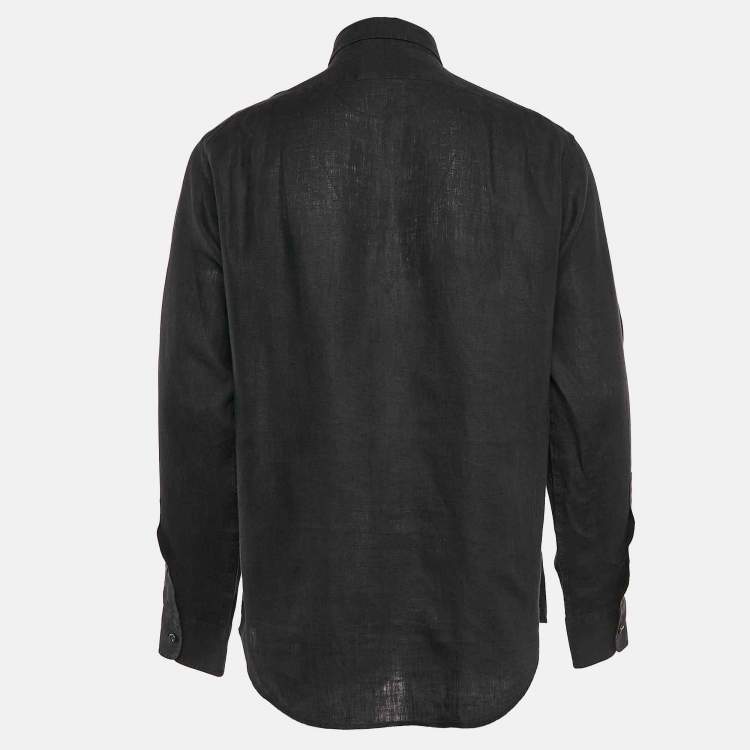 Pre Owned Ralph Lauren Black Linen Button Front Shirt L