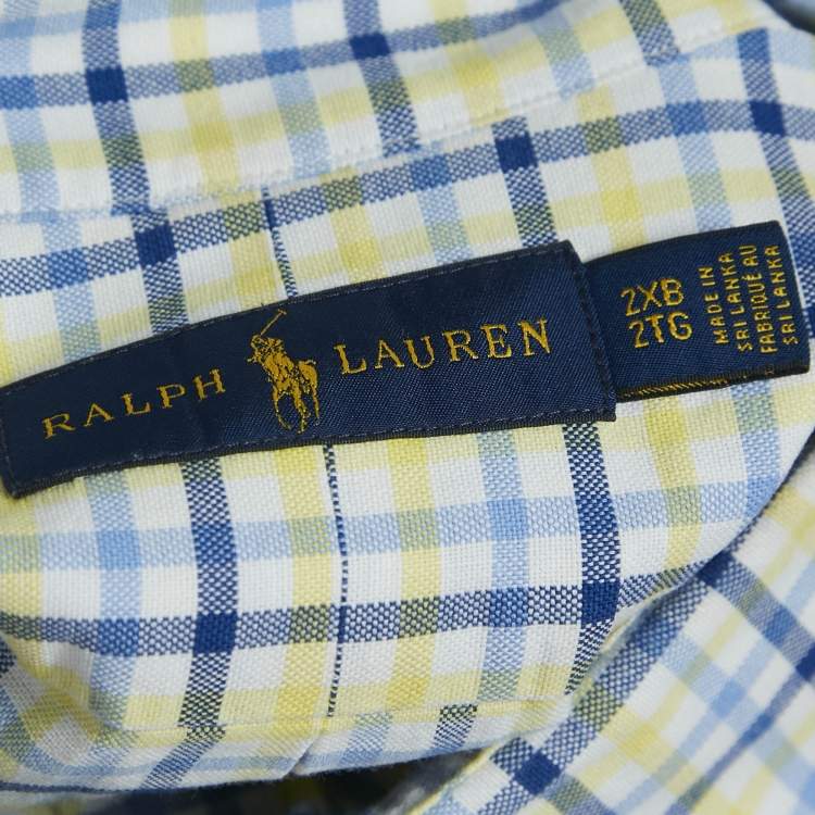 Pre Owned Ralph Lauren Yellow/Blue Checks Cotton Long Sleeve Shirt XXL