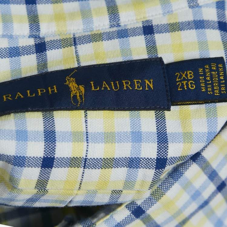 Pre Owned Ralph Lauren Yellow/Blue Checks Cotton Long Sleeve Shirt XXL