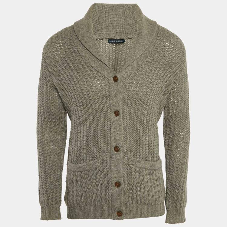 Pre Owned Ralph Lauren Grey Wool Blend Knit Buttoned Cardigan M