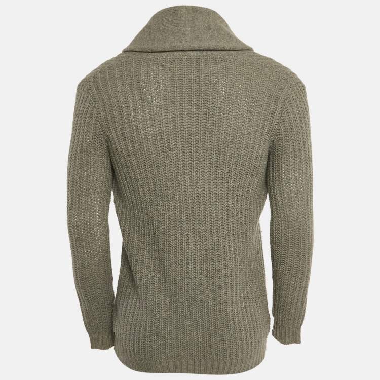 Pre Owned Ralph Lauren Grey Wool Blend Knit Buttoned Cardigan M