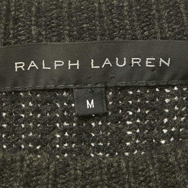 Pre Owned Ralph Lauren Black Wool Patch Detail Long Sleeve Jumper M