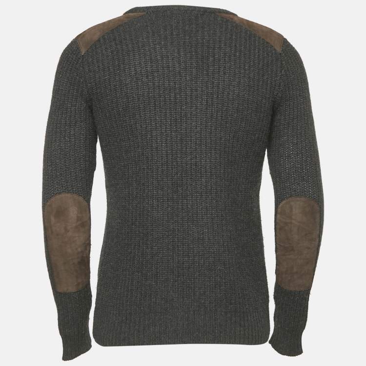 Pre Owned Ralph Lauren Black Wool Patch Detail Long Sleeve Jumper M
