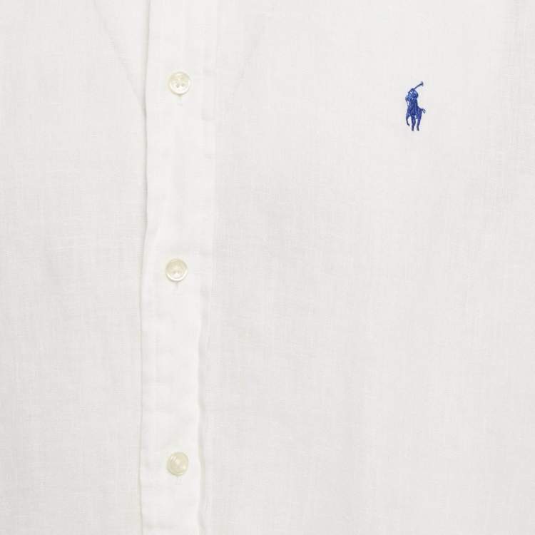 Pre Owned Ralph Lauren White Linen Button Front Shirt L