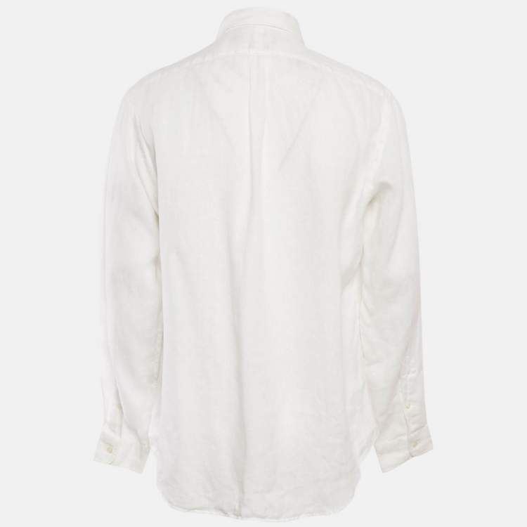 Pre Owned Ralph Lauren White Linen Button Front Shirt L