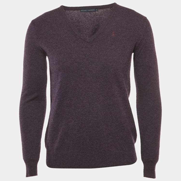 Pre Owned Ralph Lauren Purple Cashmere Knit V-Neck Sweater S