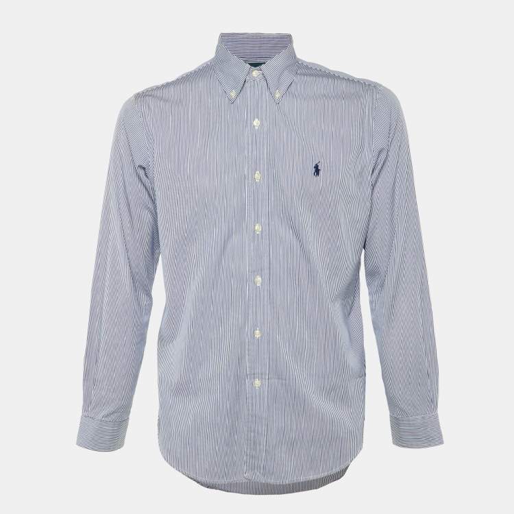 Pre Owned Ralph Lauren Blue Striped Cotton Custom Fit Shirt M
