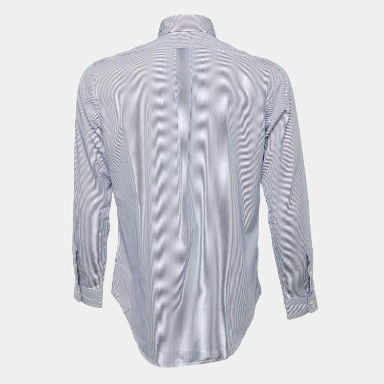 Pre Owned Ralph Lauren Blue Striped Cotton Custom Fit Shirt M