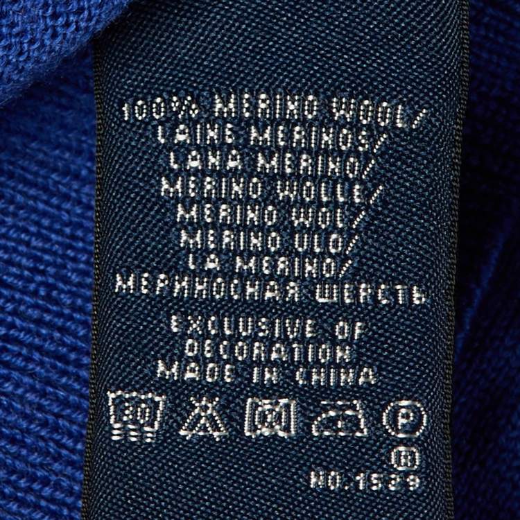 Pre Owned Ralph Lauren Sports Blue Logo Embroidered Wool V-Neck Sweater S 
