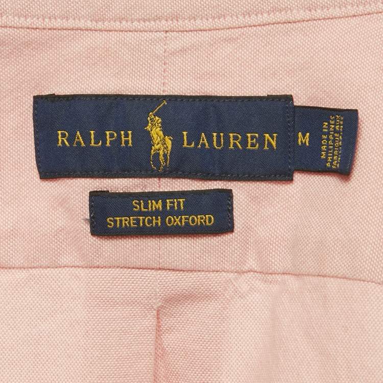 Pre Owned Ralph Lauren Pink Logo Embroidered Cotton Slim Fit Shirt M