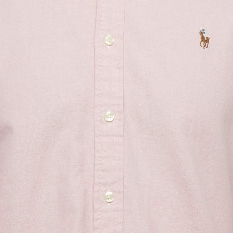 Pre Owned Ralph Lauren Pink Logo Embroidered Cotton Slim Fit Shirt M