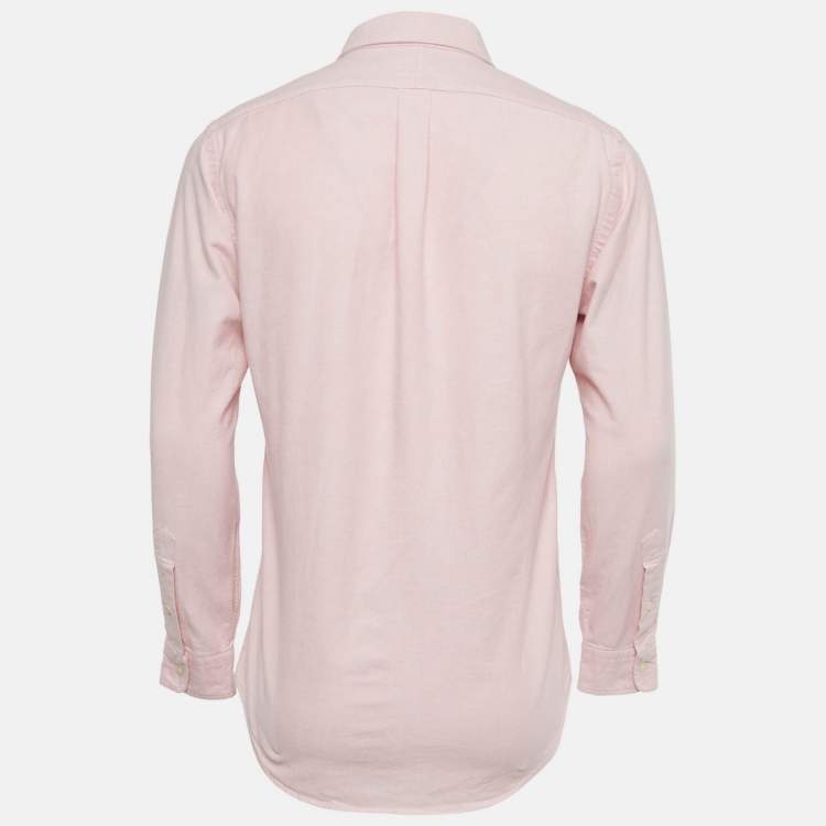Pre Owned Ralph Lauren Pink Logo Embroidered Cotton Slim Fit Shirt M