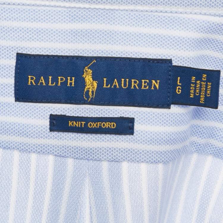 Pre Owned Ralph Lauren Blue Striped Knit Oxford Shirt L