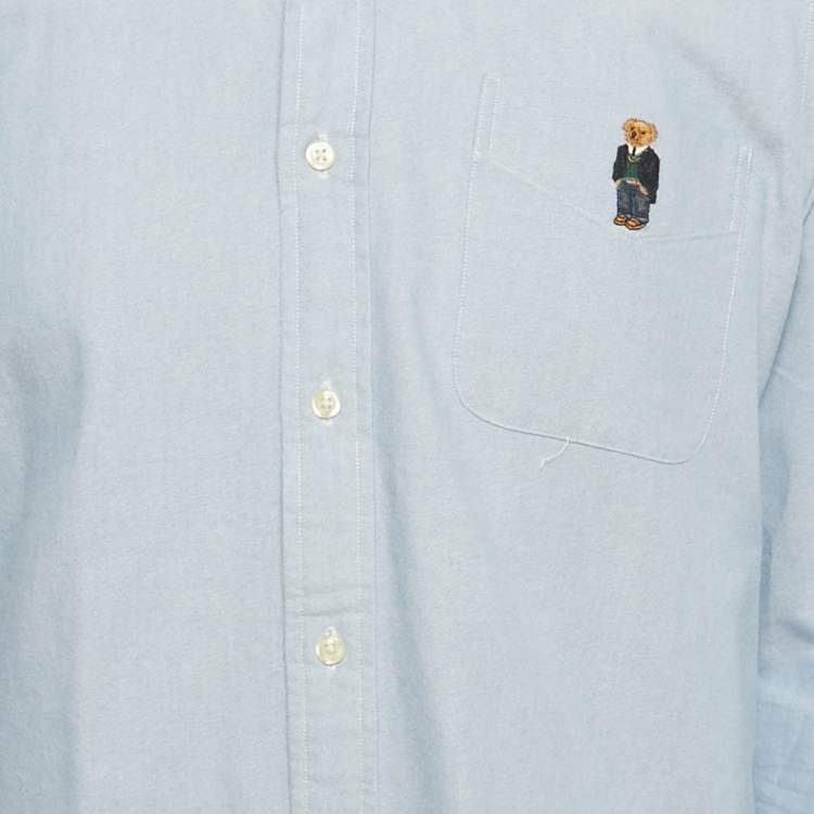 Pre Owned Ralph Lauren Blue Cotton Custom Fit Button Front Shirt M