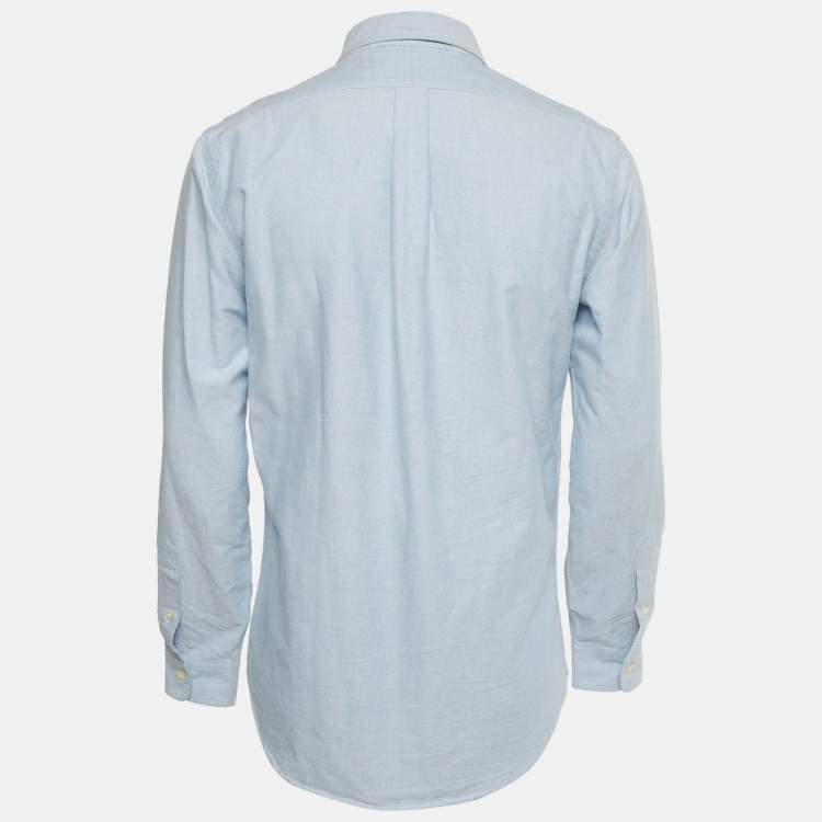 Pre Owned Ralph Lauren Blue Cotton Custom Fit Button Front Shirt M