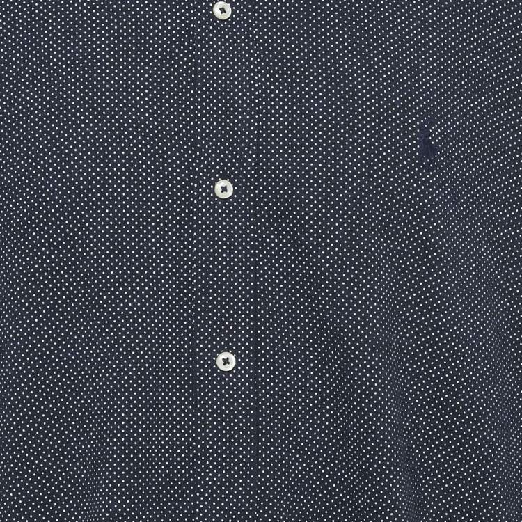 Pre Owned Ralph Lauren Navy Blue Dotted Cotton Feather Light Mesh Shirt XXL
