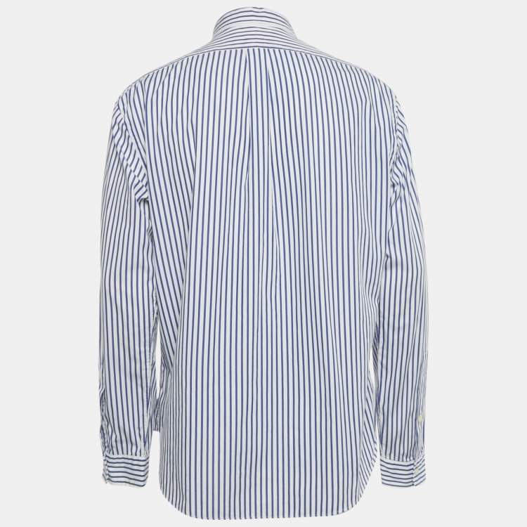 Pre Owned Ralph Lauren White /Blue Striped Cotton Slim Fit Shirt XL 