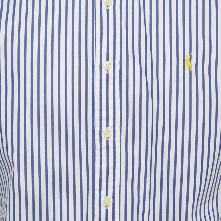 Pre Owned Ralph Lauren White /Blue Striped Cotton Slim Fit Shirt XL 
